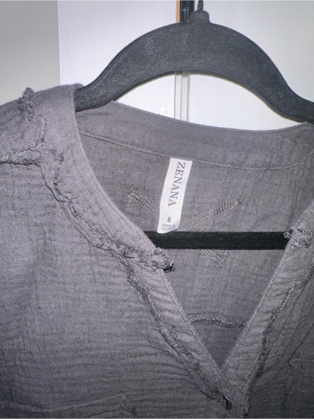 Zenana Size Small Washed Charcoal Long-Sleeve Henley Top - Picture 5 of 10